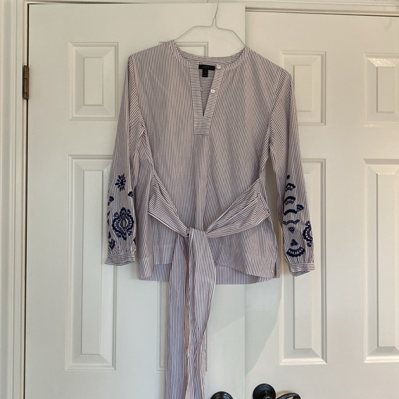 J CREW Women’s blue red white striped blouse Small w attached wide waist bow! - Picture 6 of 6